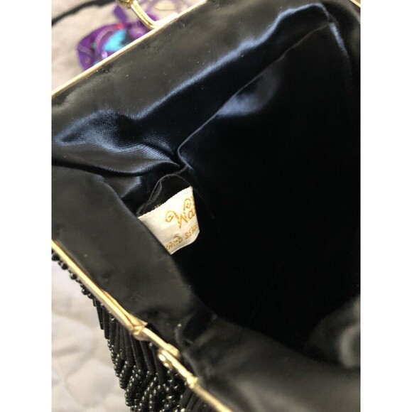 Vtg Walborg Small Black Scalloped Beaded  Shape Handbag Purse Gold Chain